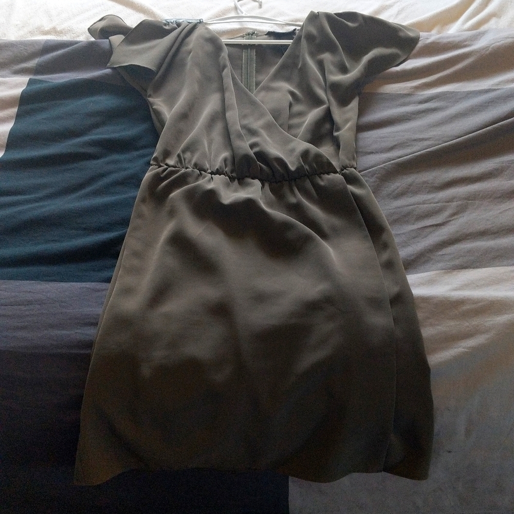 Olive Green dress with open short sleeves